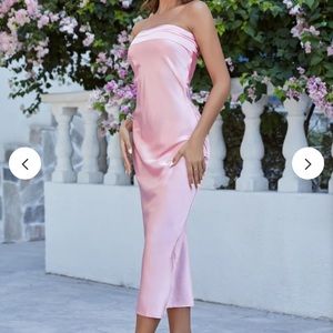 Strapless silk slip dress with open back - blush pink